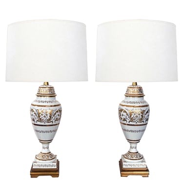 Pair of French Lidded Jars with Gilt Decoration by Marbro Lamp Co.