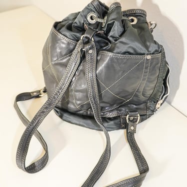Black Medium Back Pack Gym Casual Bag Travel Leather Bag Quilted Bag 