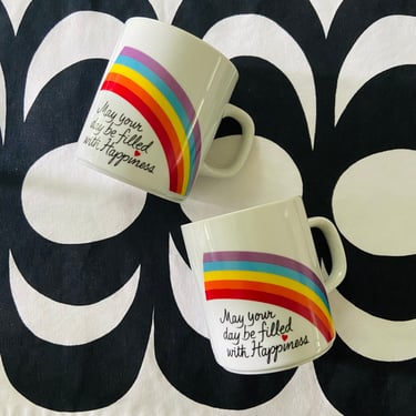 80s Rainbow Avon Happiness Mugs / 1984s May Your Day Be Filled With Happiness / Rainbow Coffee Mug/ Set of Two 