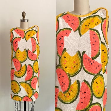Vintage 1960s Swimsuit Coverup 60s Watermelon Novelty Terry Cloth 