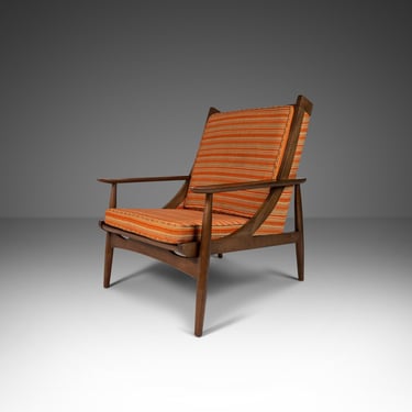Mid Century Modern Lounge Chair in Walnut & Original Orange Fabric, USA, c. 1950s 