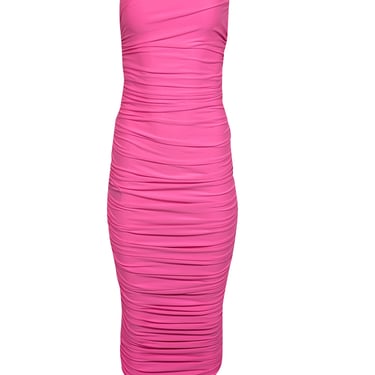 Solace London - Pink Ruched Crepe One Shoulder Midi Dress Sz 2