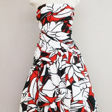 1980s Strapless Palm Leaf Bubble Dress- Desafindo - Size S 