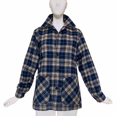 Vintage 1970's Pendleton Navy Plaid Wool Shirt Jacket