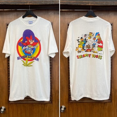 Vintage 1990’s Size XL “Shroomy Tunes” Drug Pot Blunt Rave Cartoon Yosemite Sam Cotton Looney Tunes Shirt, 90’s T-Shirt, Vintage Clothing 