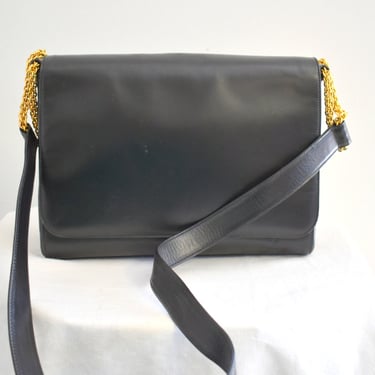 1980s/90s Paloma Picasso Black Leather Shoulder Bag 