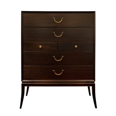Tommi Parzinger Elegant Chest of Drawers with Etched Brass Pulls 1950s (Signed)