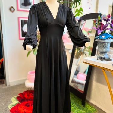 Raquel Maxi Dress with Bishop Sleeves in Jet Black