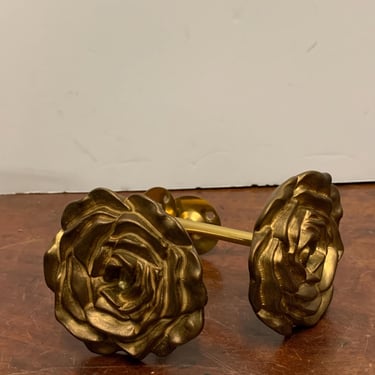 Pair of Vintage Brass Rose Curtain Stays 