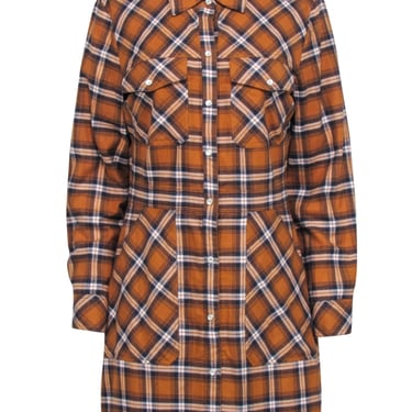 Veronica Beard - Orange &amp; Navy Plaid Button Up &quot;Fern&quot; Dress Sz 10