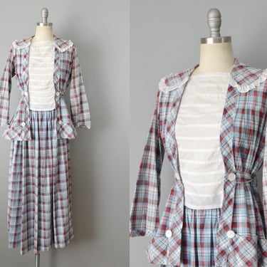 Edwardian Set / Plaid Cotton Edwardian Blouse And Skirt Set / Size Small 