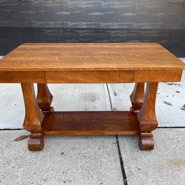 19th Century Antique Tiger Wood Empire Library Console Desk Table 