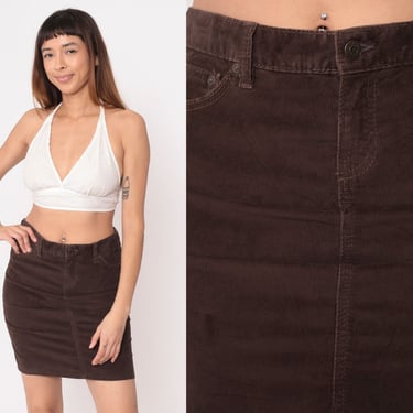 Corduroy Mini Skirt Brown Gap Jeans Skirt Y2K Low Rise Straight Pencil Skirt Retro Plain Vintage Extra Small xs 1 
