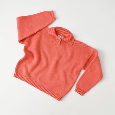 vintage cotton sweater, coral pink knit pullover 