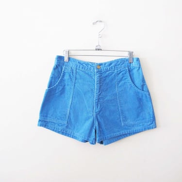 Vintage OP Style Light Blue Corduroy Shorts 28 - 32 Waist S M  - 80s Solid Color Elastic Waist Surf Summer Cords Shorts Unisex 