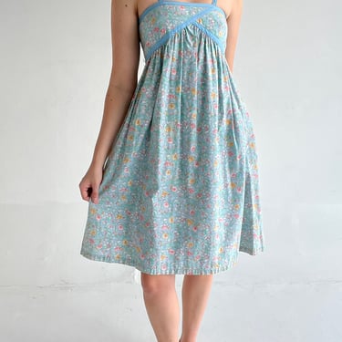 1950's Blue Cotton Floral Print Dress