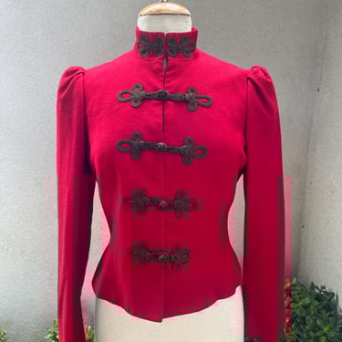 Vintage Ralph Lauren Rugby military preppy style peplum wool jacket red green Sz 10 Small 