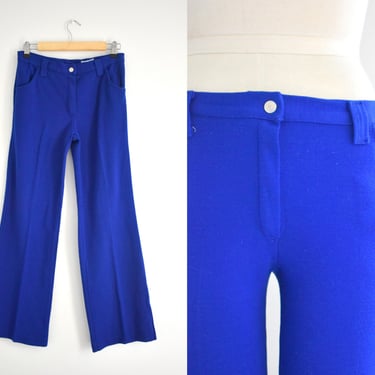 1970s Bright Blue Low Rise Knit Pants 