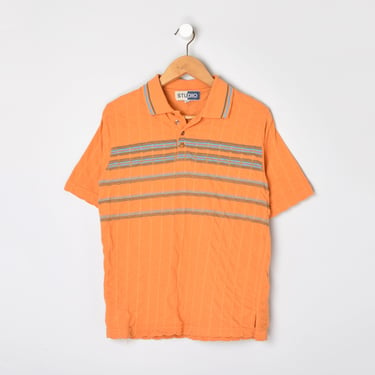 Vintage 90s Orange Striped Ribbed Polo - preppy, euro - Men's M 