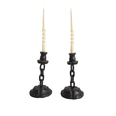 Pair of Sculpted Wood Candle Holders 