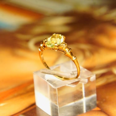 Vintage Art Deco 10K Gold Citrine Ring, Petite Yellow Gold Gemstone Ring, Floral Accents, Faceted Yellow Stone, Feminine Ring, Size 5 1/2 US 