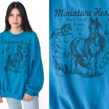 Miniature Horse Sweatshirt 00s Graphic Animal Shirt Heather Blue Shirt Jumper Pullover Sweatshirt Y2K Vintage Gildan Extra Large xl 