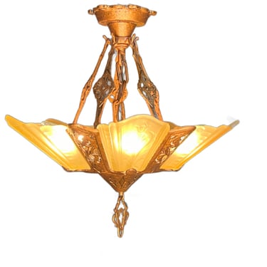 Semi flush slip shade chandelier by jc virden (one of two) #2408 