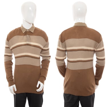 1970's Sundowner Brown and Tan Striped Sweater Size M/L