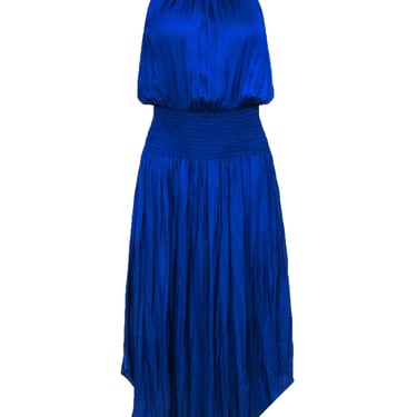 Ramy Brook - Royal Blue Satin Tie Neck Sleeveless Dress Sz M