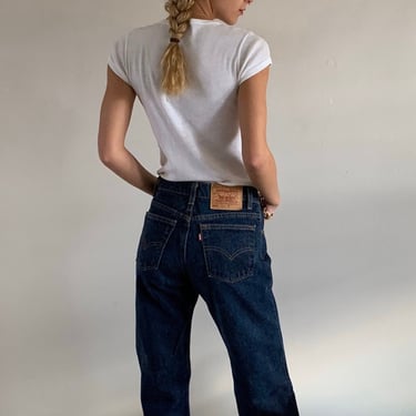 80s Levi's dark wash jeans / vintage rare student junior Levis 555 tall jeans made in USA | 26 x 34 size 2 
