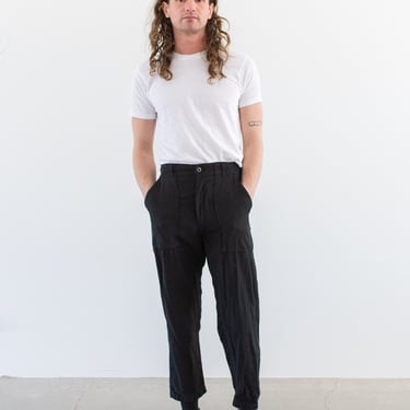 Vintage 30 Waist Black Utility Trousers | Unisex Painter 60s Zipper Fly High Waist Workwear Pants | Overdye OG107 | P208 