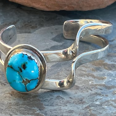 Jimmy Calabaza ~ Vintage Kewa Sterling Silver and Turquoise Asymmetrical Cuff Bracelet 