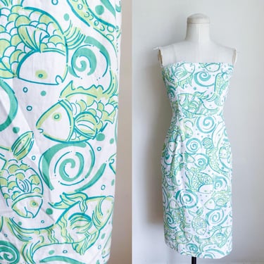 Vintage 1990s Y2K Lilly Pulitzer Fish Novelty Print Dress / Pisces Dress // M 