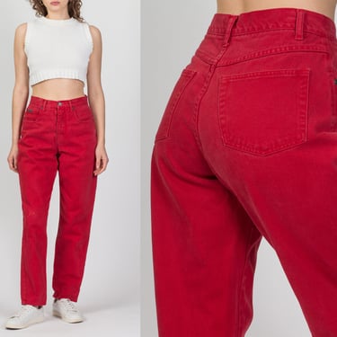 90s Red Denim High Waist NY Jeans - Medium, 28" | Vintage Tapered Leg Mom Jeans 