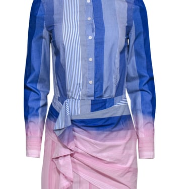 Derek Lam - Blue &amp; Pink Ombre Button-Up Cotton Shirtdress Sz 0