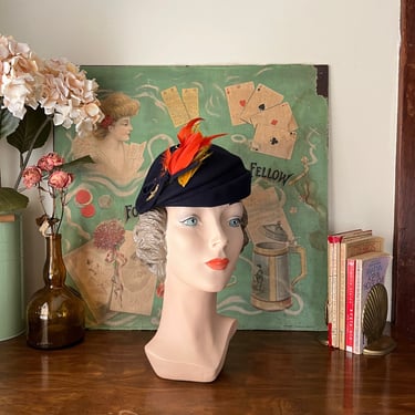 Vintage 1930s Art Deco felt feather Hat 