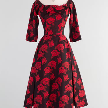 Iconic 1950's Sophie Gimbel Rose Print Cocktail Dress / Small