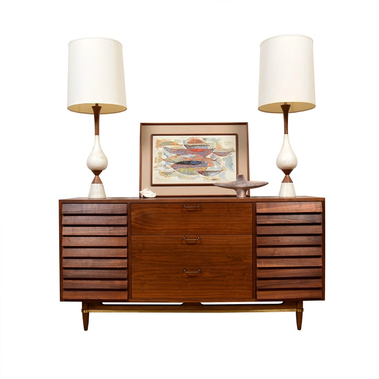 Louvered Front Walnut Dresser | Credenza &#8212; Mid Century Modern