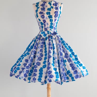 Spectacular 1950's Silk Floral Print Bubble Skirt Party Dress By Mam'selle / XS