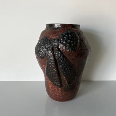 Mid-Century Handmade Brown Pottery Vase 