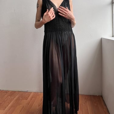 Black Smocked Silk Antique Gown (M/L)