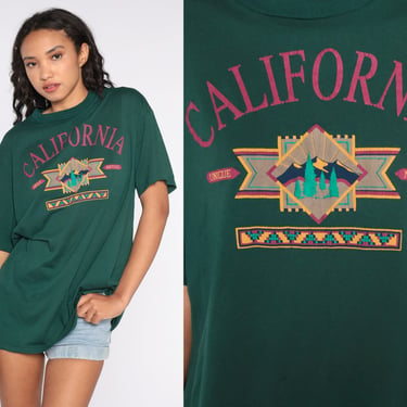 California Shirt 90s Dark Green Unique Nature Shirt Travel US State Graphic Shirt Vintage Tee 1990s Extra Large xl 