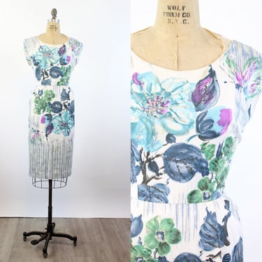 1950s SEQUIN cotton FLORAL print dress medium | new summer 
