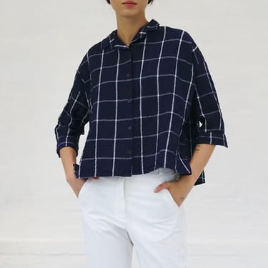 H+ Hannoh Wessel Savannah Crisp Check Shirt - Navy