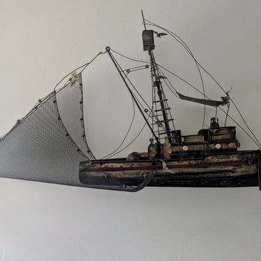 Vintage C Jere Wall Fishing Boat Sculpture Signed 