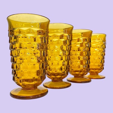 Vintage Indiana Glass Iced Tea Glasses Retro 1960s Mid Century Modern + Colony + Whitehall + Amber + Set of 4 + MCM Footed Glasses + Cubist 