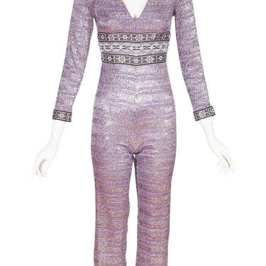 Eloise Curtis for Happenstance 1960s Vintage Silver Lurex Purple Jumpsuit Sz XXS XS 