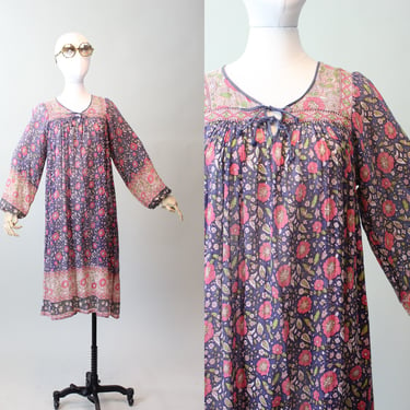 1970s INDIAN COTTON caftan dress small | new spring 