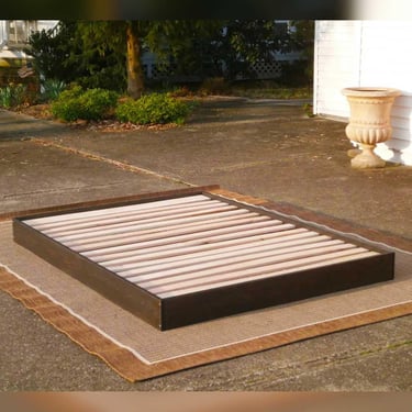 NbFnN01 +Solid Hardwood very short Platform Bed Frame; NbFnV01, low frame plus tall headboard.  -  natural color 