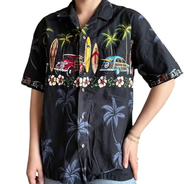 Vintage Hawaiian Togs Made in Hawaii Classic Car Tropical Floral Button Down M 